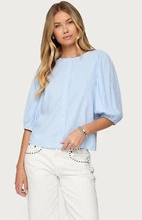 Edikted Pinstripe Linen Look Button Up Shirt