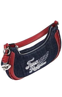 True Religion Red Wing Motif Denim Hobo Bag