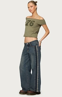 Edikted Petite Contrast Panel Low Rise Jeans