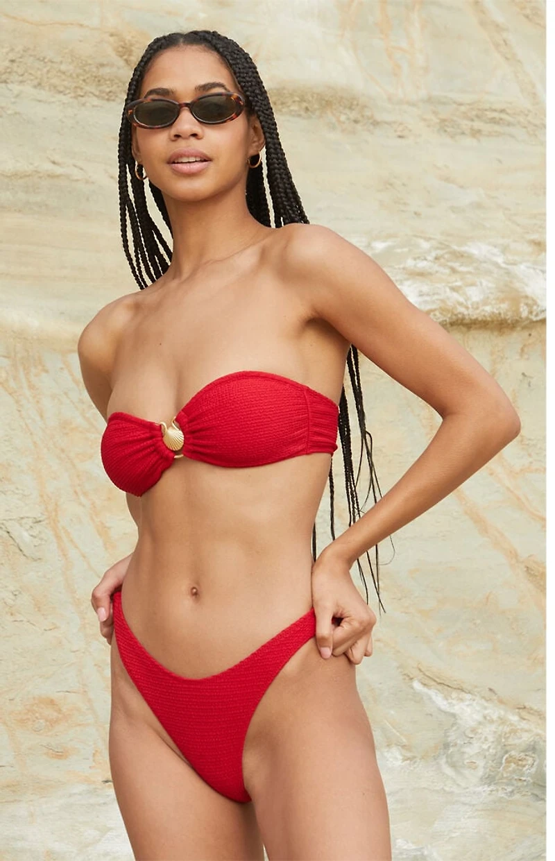 Pacsun Red Scrunch High Cut Bikini Bottom