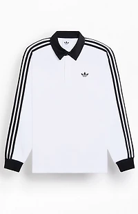 adidas White 3-Stripes Long Sleeve Polo Rugby Shirt