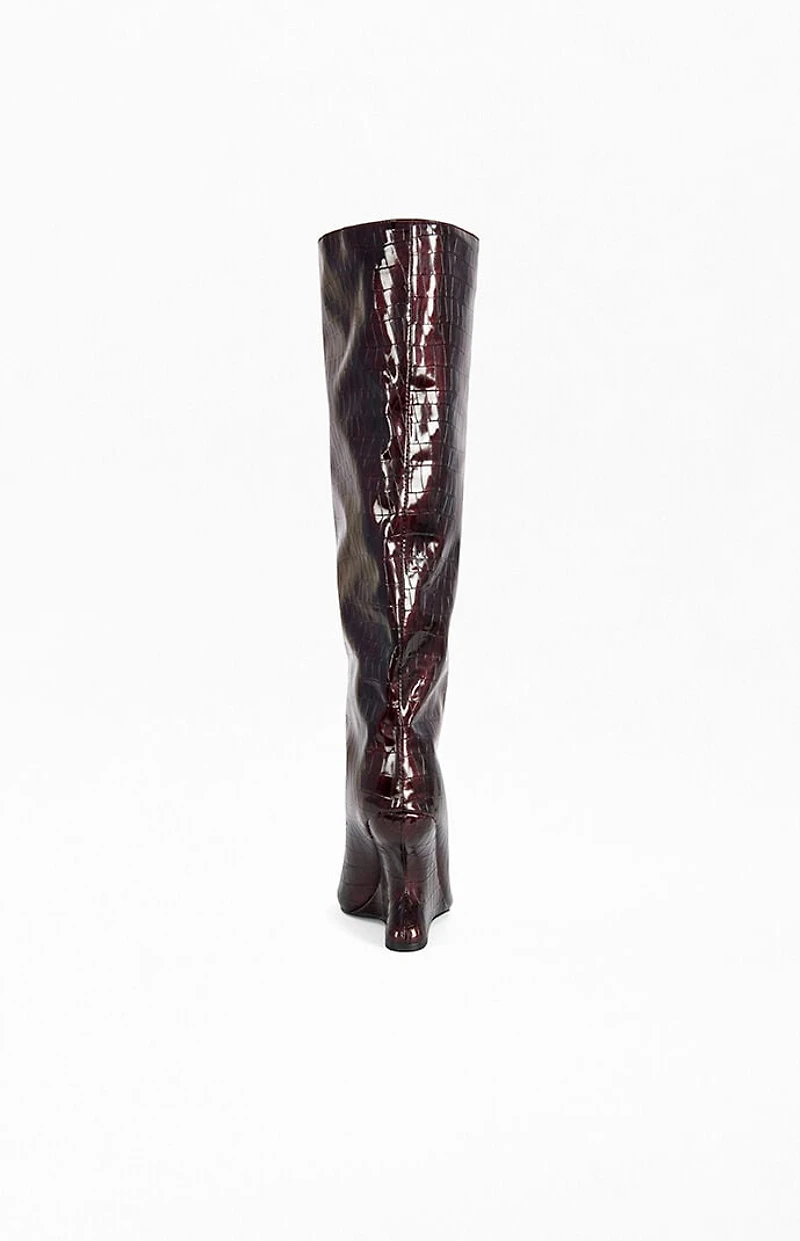 AZALEA WANG Women's Vincent Burgundy Croc Wedge Boots