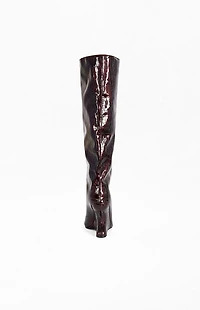 AZALEA WANG Women's Vincent Burgundy Croc Wedge Boots