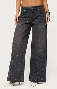 Edikted Rhinestone Low Rise Washed Jeans