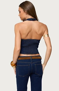 Edikted Jemima Contrast Stitch Denim Halter Top