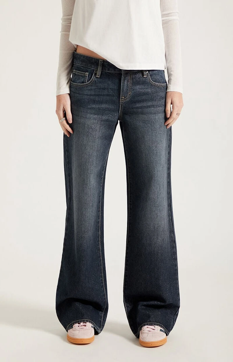 Pacsun Zoe Low Rise Girlfriend Jeans Sparkly Dark Blue