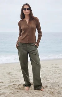 John Galt Brown Button Up Open Knit Cardigan