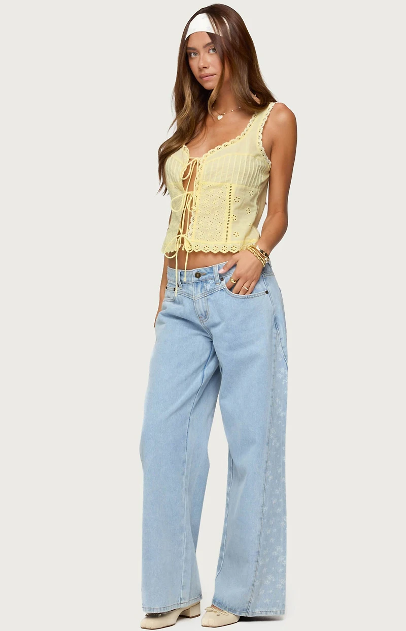 Edikted Floral Split Low Rise Jeans