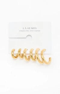 LA Hearts 3 Pack Chunky Gold Hoop Earrings
