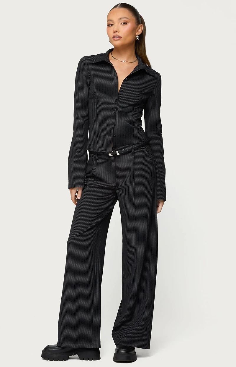 Edikted Pinstripe Tailored Straight Leg Pants