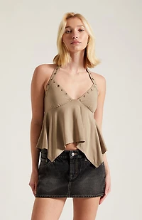 Third Charm Tate Grommet Halter Babydoll Top