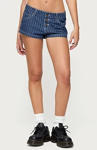 Edikted Hanson Pinstripe Denim Shorts
