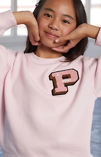 Pacsun Kids Pink Varsity Patch Crew Neck Sweatshirt