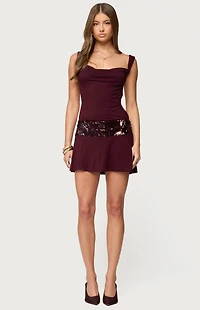 Edikted Sequin Backless Cowl Neck Mini Dress