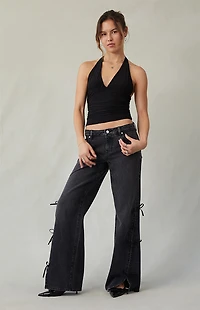 Pacsun Casey Low Rise Baggy Jeans Bow Ties Black