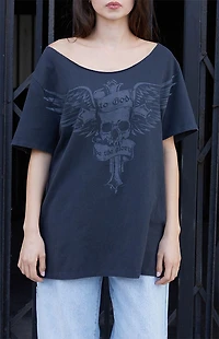 John Galt Skull Off-The-Shoulder Oversized T-Shirt