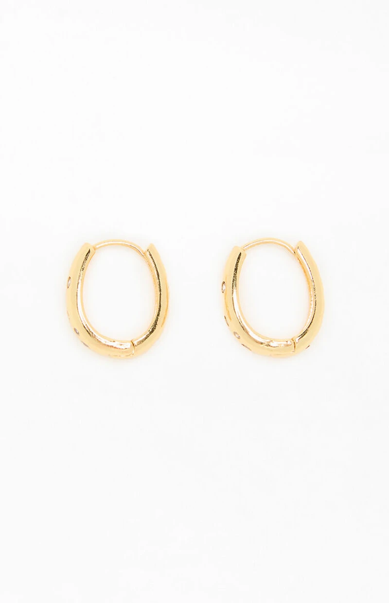 LA Hearts 14K Gold Plated Oval Hoop Earrings