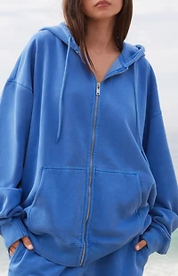 John Galt Electric Blue Zip Up Oversized Hoodie