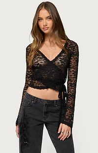 Edikted Medora Sheer Lace Wrap Top