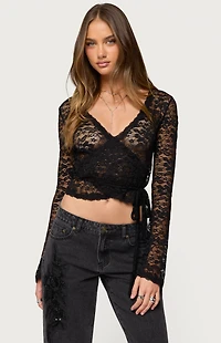 Edikted Medora Sheer Lace Wrap Top