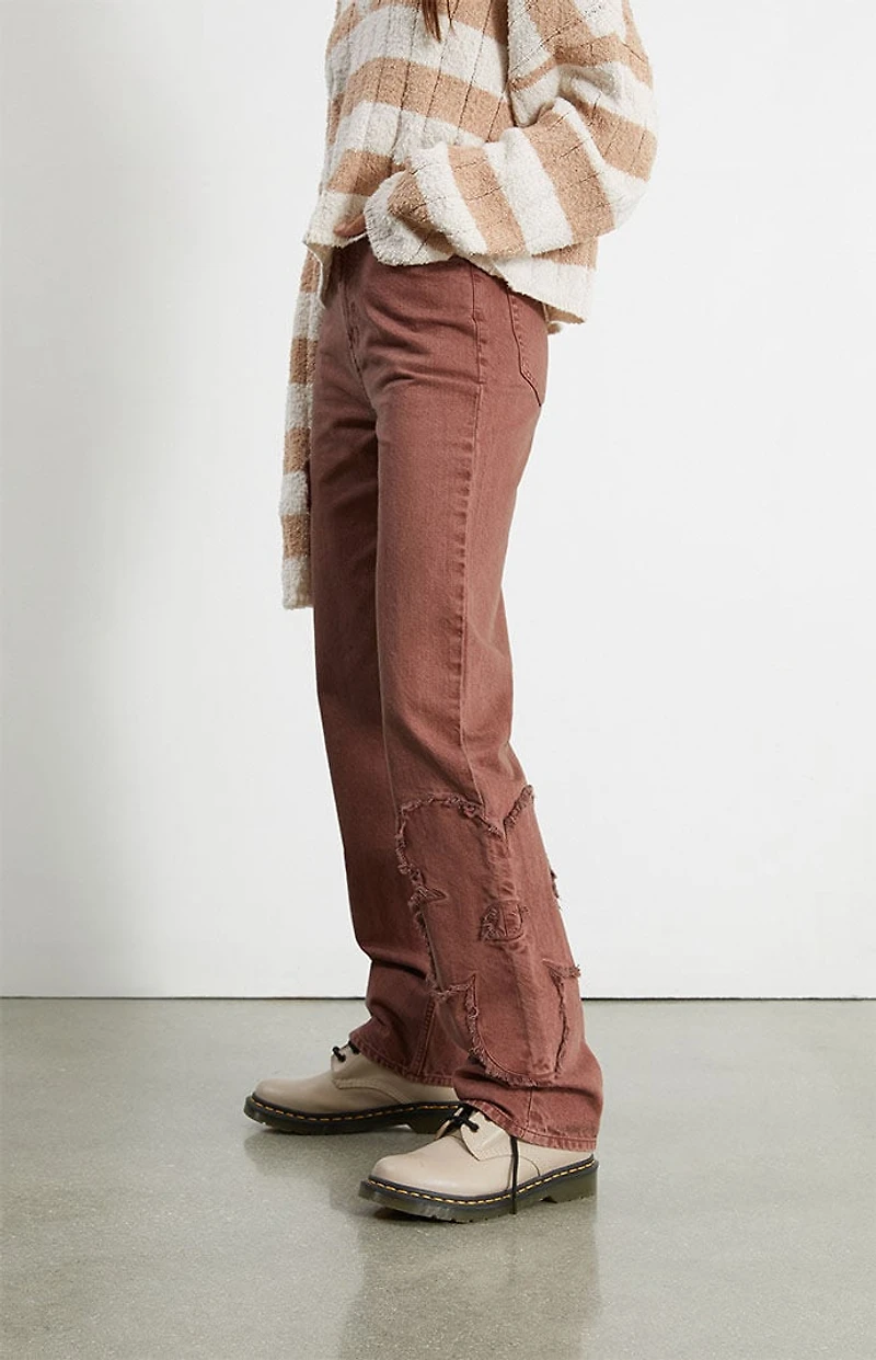 Pacsun Eco Brown Flower Patch Boyfriend Jeans