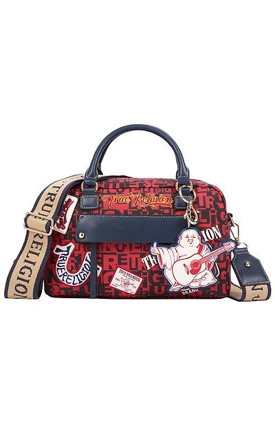 True Religion Red Multi Patch Graphic Satchel Bag