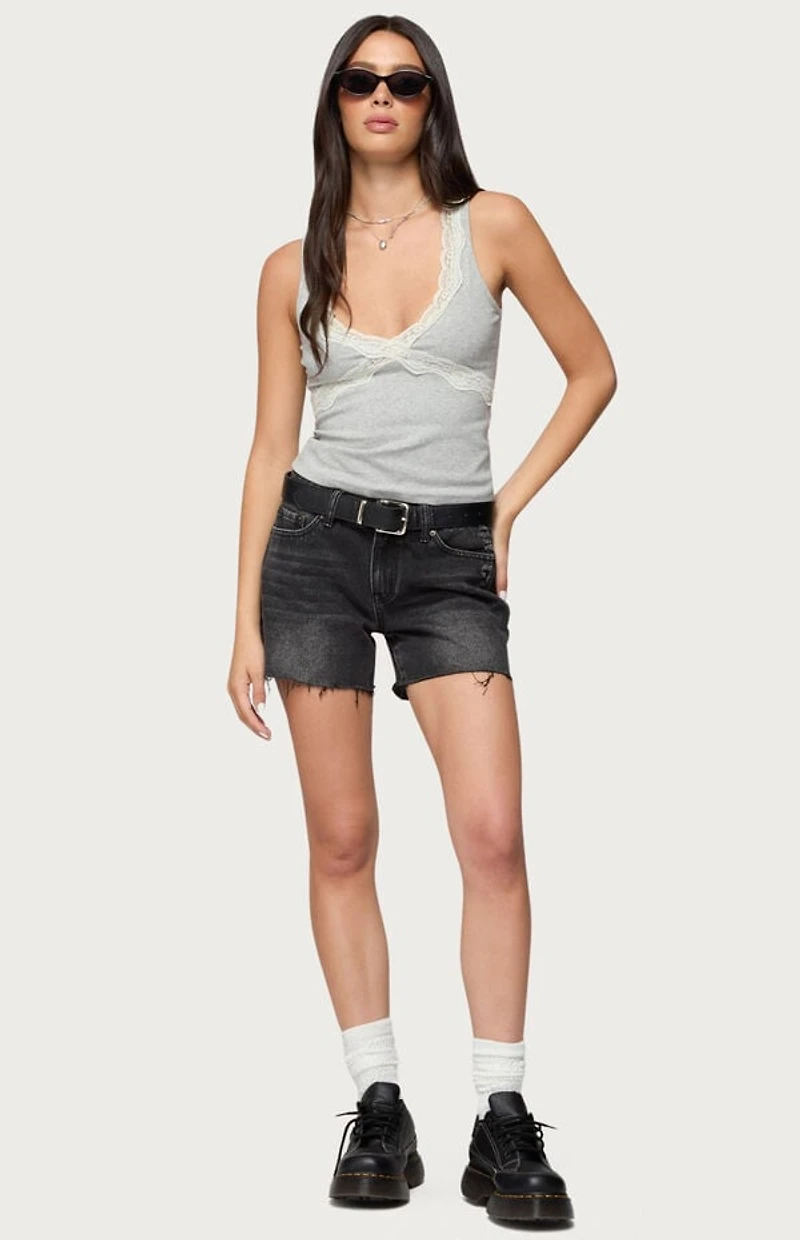 Edikted Oriana Contrast Lacey V Neck Top