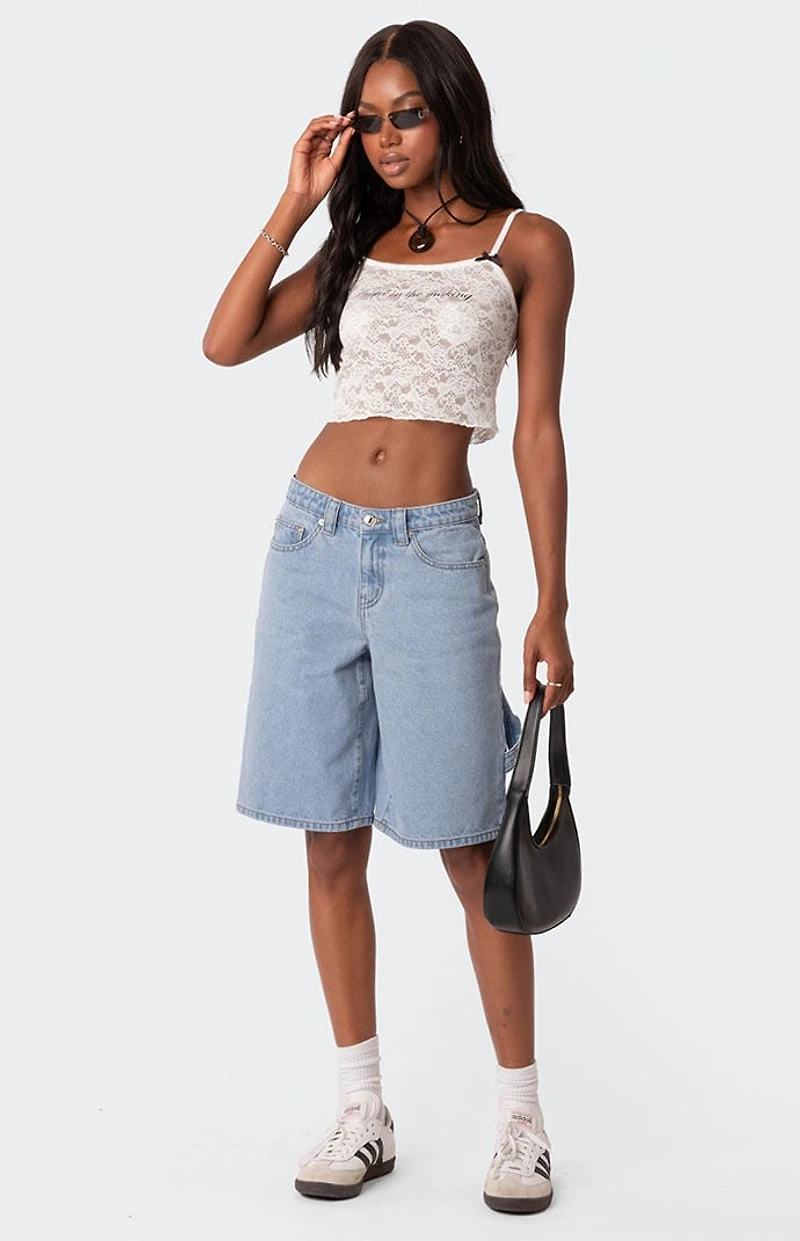 Edikted Low Rise Bermuda Denim Carpenter Shorts