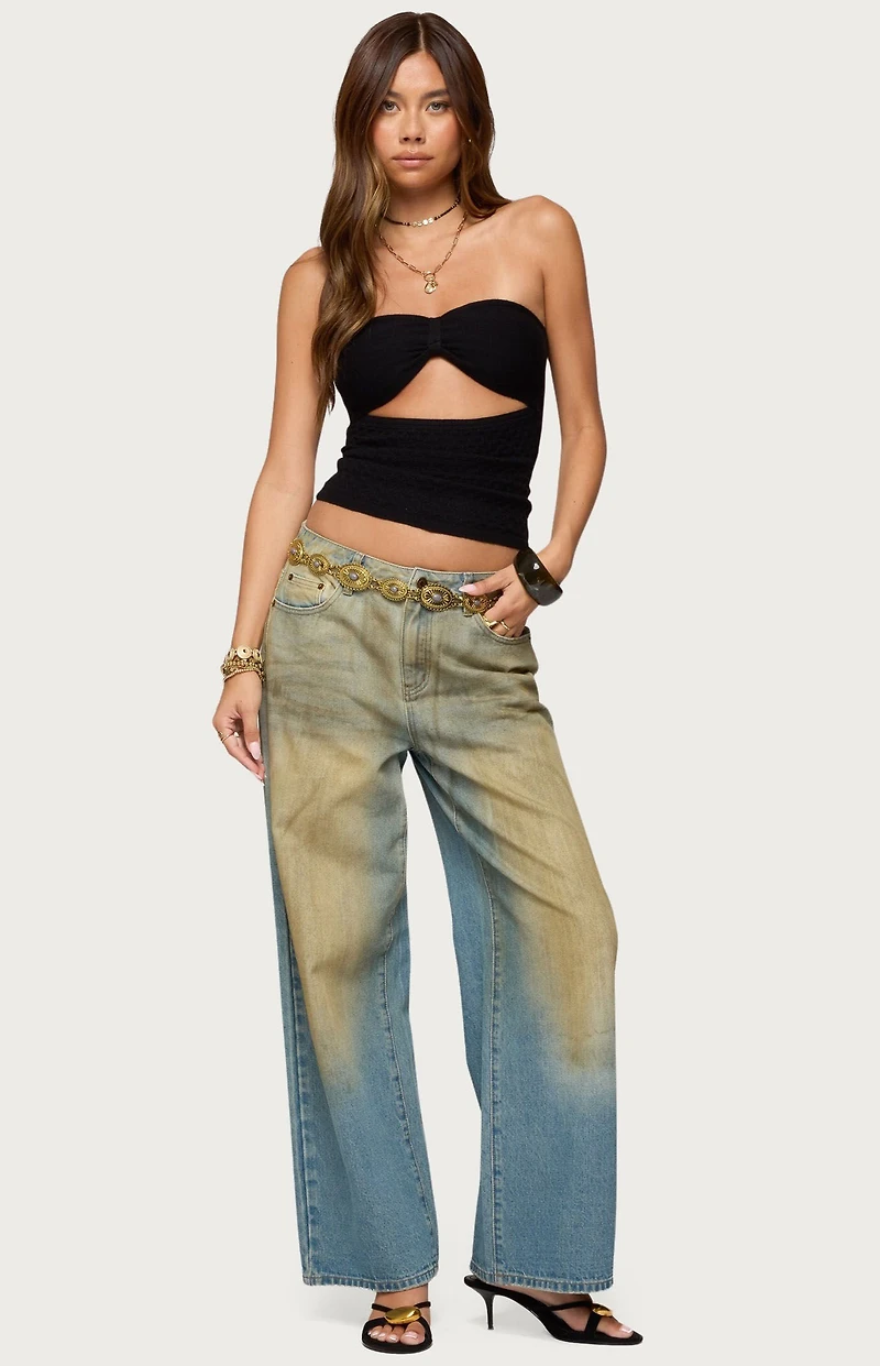 Edikted Textured Knit Strapless Cutout Top