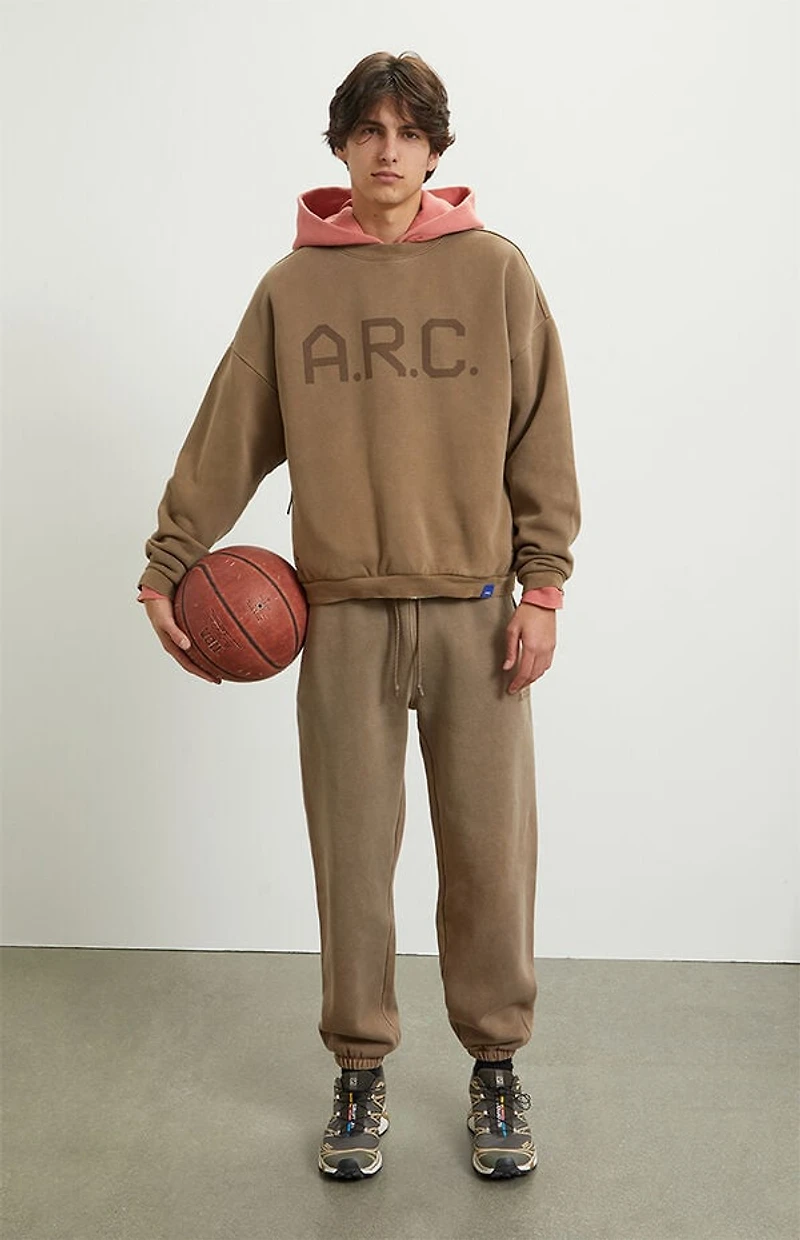 A.R.C. Brown Vintage Wash Heavyweight Fleece Crew Neck Sweatshirt