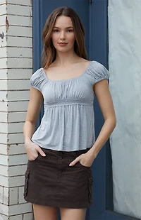 John Galt Silver Babydoll Top