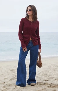 John Galt Burgundy Amalie Cable Knit Cardigan