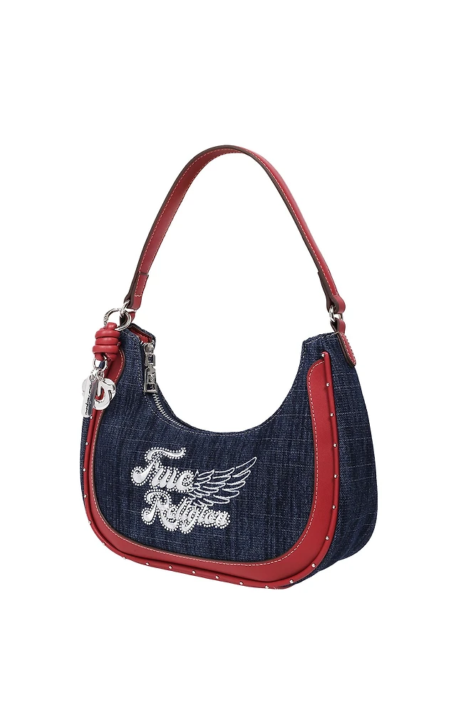 True Religion Red Wing Motif Denim Hobo Bag