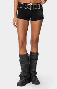 Edikted Studded Belt Denim Micro Shorts