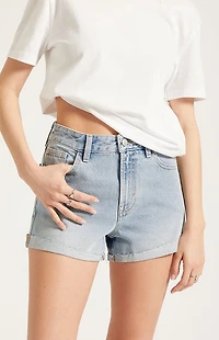 Pacsun Ivy High Waisted Denim Festival Shorts Roll Cuff Light Blue
