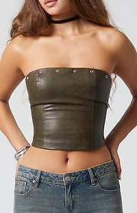 Third Charm Faux Leather Grommet Tube Top