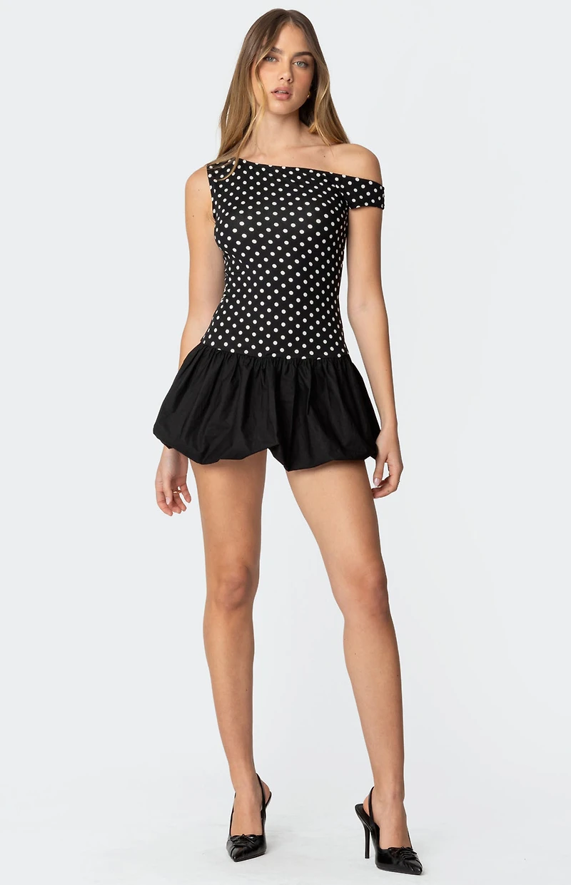 Edikted Polka Dot Asymmetric Bubble Skirt Mini Dress