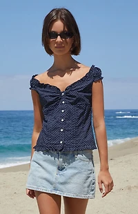 John Galt Blue Polka Dot Elena Top
