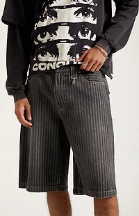 Pacsun Austin Extreme Baggy Denim Shorts Pinstripe Washed Black