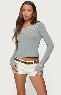 Edikted Iridescent Button Boat Neck Top