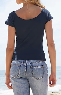 John Galt Navy Wide Neck Short Sleeve Top