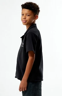 Pacsun Kids Black Waffle Knit Embroidered Camp Shirt