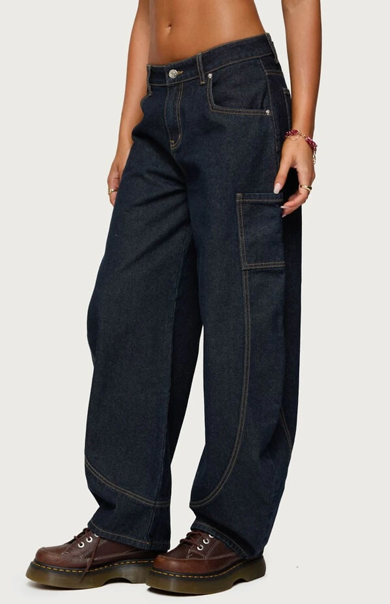 Edikted Aden Contrast Stitch Barrel Jeans