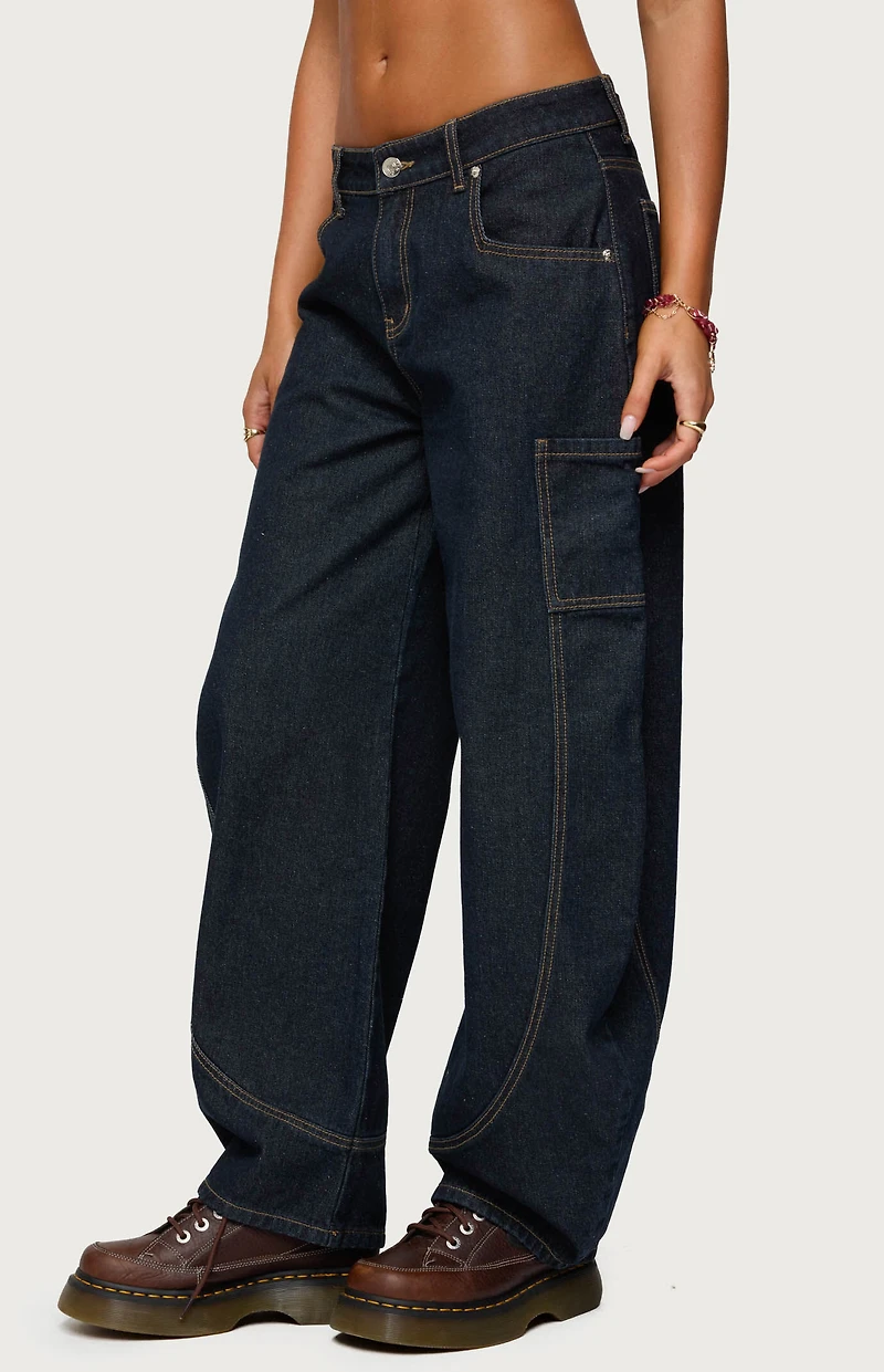 Edikted Aden Contrast Stitch Barrel Jeans