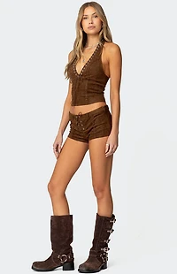 Edikted Sloane Faux Suede Micro Shorts