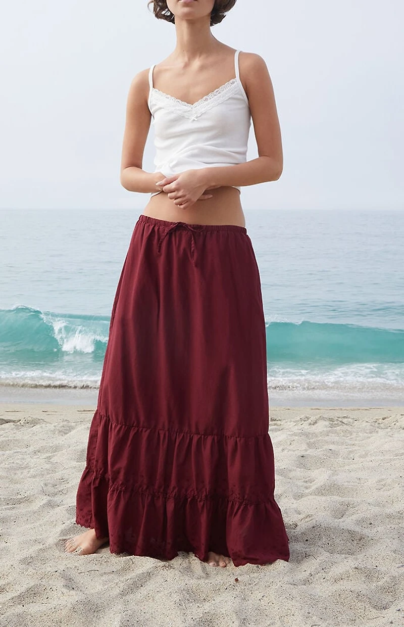 John Galt Burgundy Olive Maxi Skirt