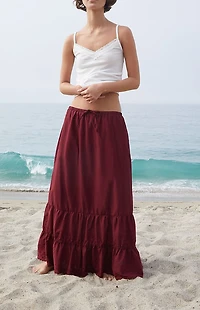 John Galt Burgundy Olive Maxi Skirt
