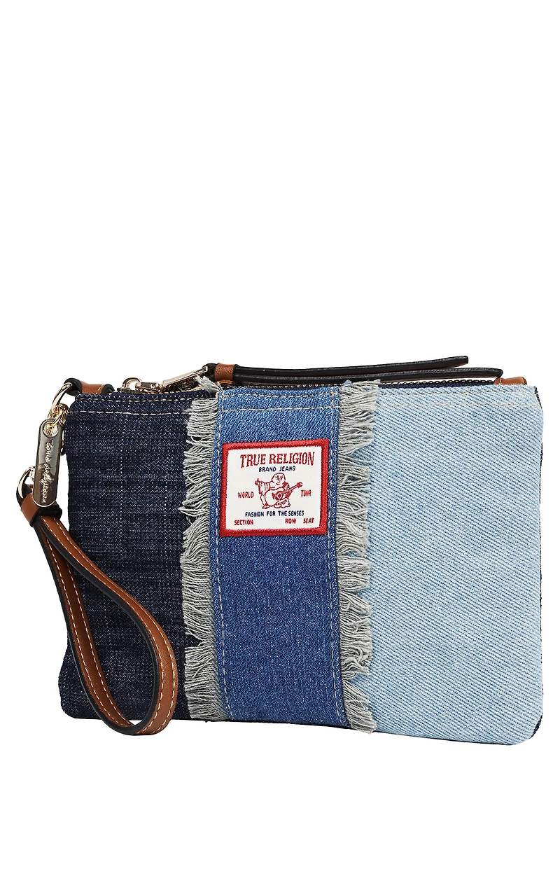 True Religion Frayed Panel Denim Pouch Wristlet