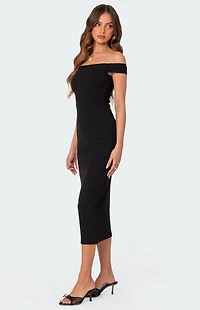 Edikted Kyla Off Shoulder Ribbed Midi Dress