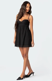 Edikted Bonny Lace Trim Cotton Mini Dress